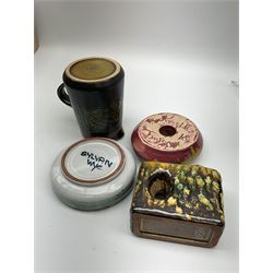 A group of assorted Studio Pottery, to include various Cornish Celtic Pottery, Wold pottery bowl, Micklegate pottery bowl, a small Troika style vase of cylindrical form, etc. 