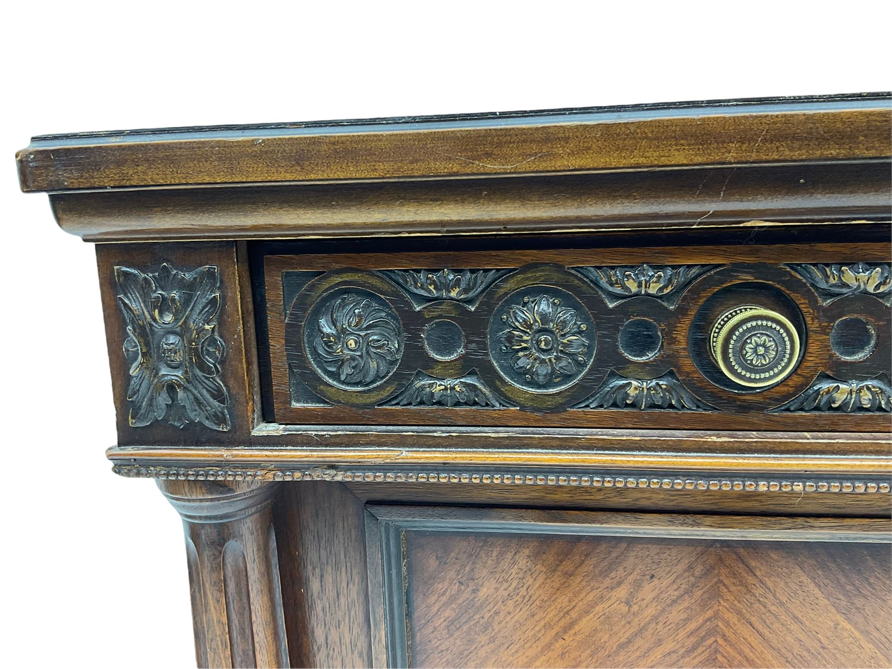 Early 20th century French walnut sideboard, fitted with six drawers and two cupboards