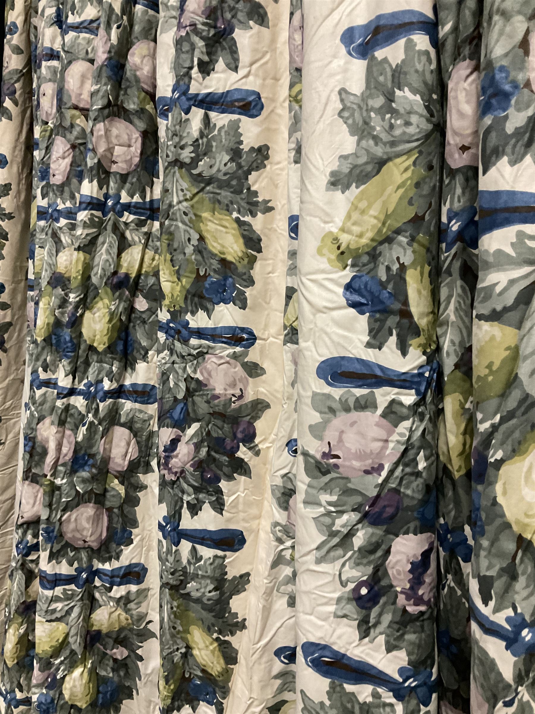 Large pair of Country House inter-lined curtains, cream fruit pattern, approx H395cm x W430cm overall each curtain