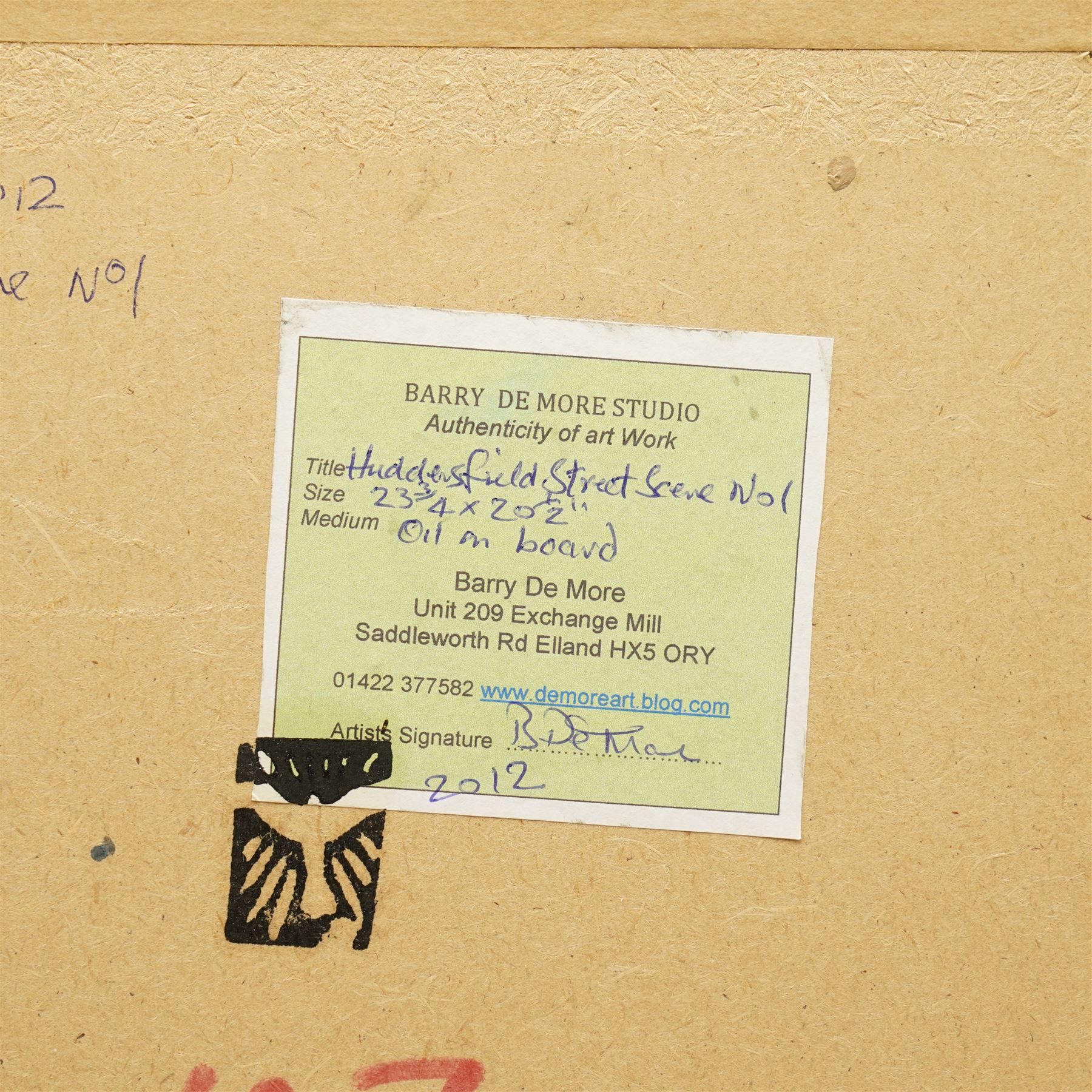 Barry De More (Yorkshire 1948-2023): 'Huddersfield Street Scene No1', oil and impasto on board signed titled and dated 2012 verso 45cm x 53cm
Notes: Acclaimed as one of the North's greatest expressionist artists, Barry De More (1948-2023) used a heavy impasto style to transfer his love of Yorkshire landscapes, townscapes and people to canvas. His work sits comfortably in the company of work by Kossoff and Auerbach, selling to collectors in the UK and overseas. De More's work can be found in the permanent collection of work by Northern Artists at Dean Clough, one of the UK's largest contemporary art galleries.