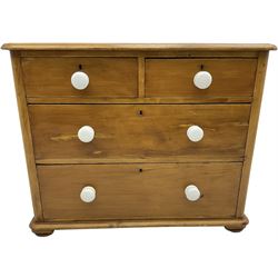 Victorian pine chest, rectangular top with rounded front corners, fitted with two short and two long drawers
