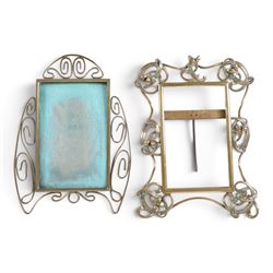 Collection of brass photo frames, including wire work examples, largest H37cm