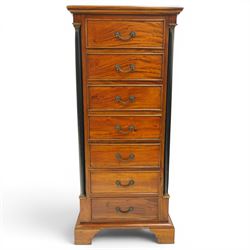 Neoclassical design cherry wood tall pedestal chest, fitted with seven drawers with swan n...