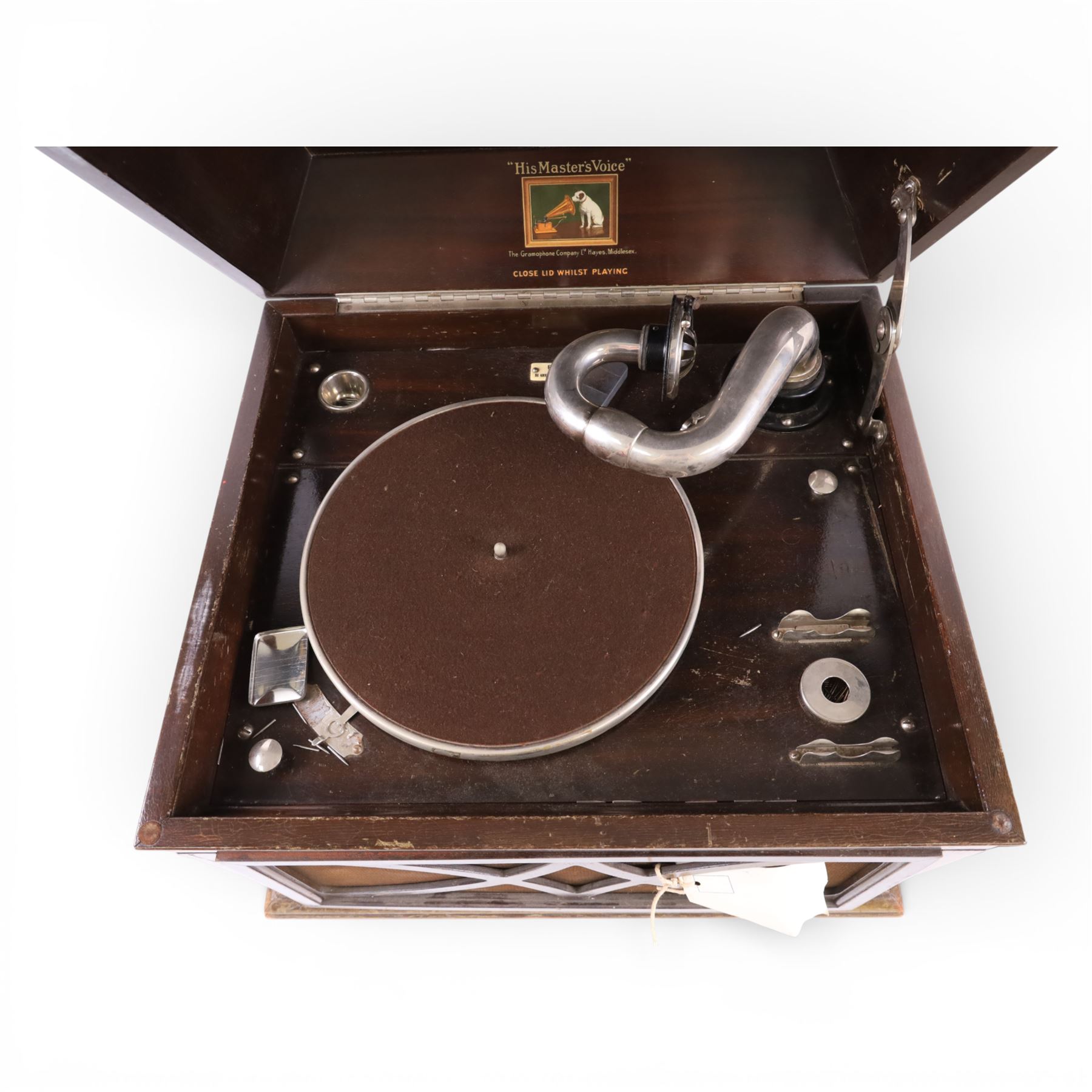 Masters Voice cased record player, together with a collection of records 