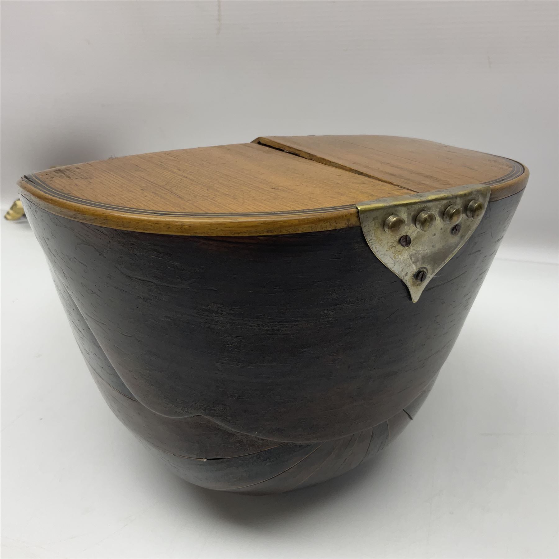 Late 19th century Italian lute back mandolin with segmented bowl back, bears label Gennaro Maglioni Napoli L61cm; in ebonised wooden case; together with another similar damaged Italian lute back mandolin for restoration or spares (2)