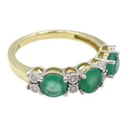 9ct gold round emerald and diamond ring, stamped 375, total emerald weight approx 1.30 carat