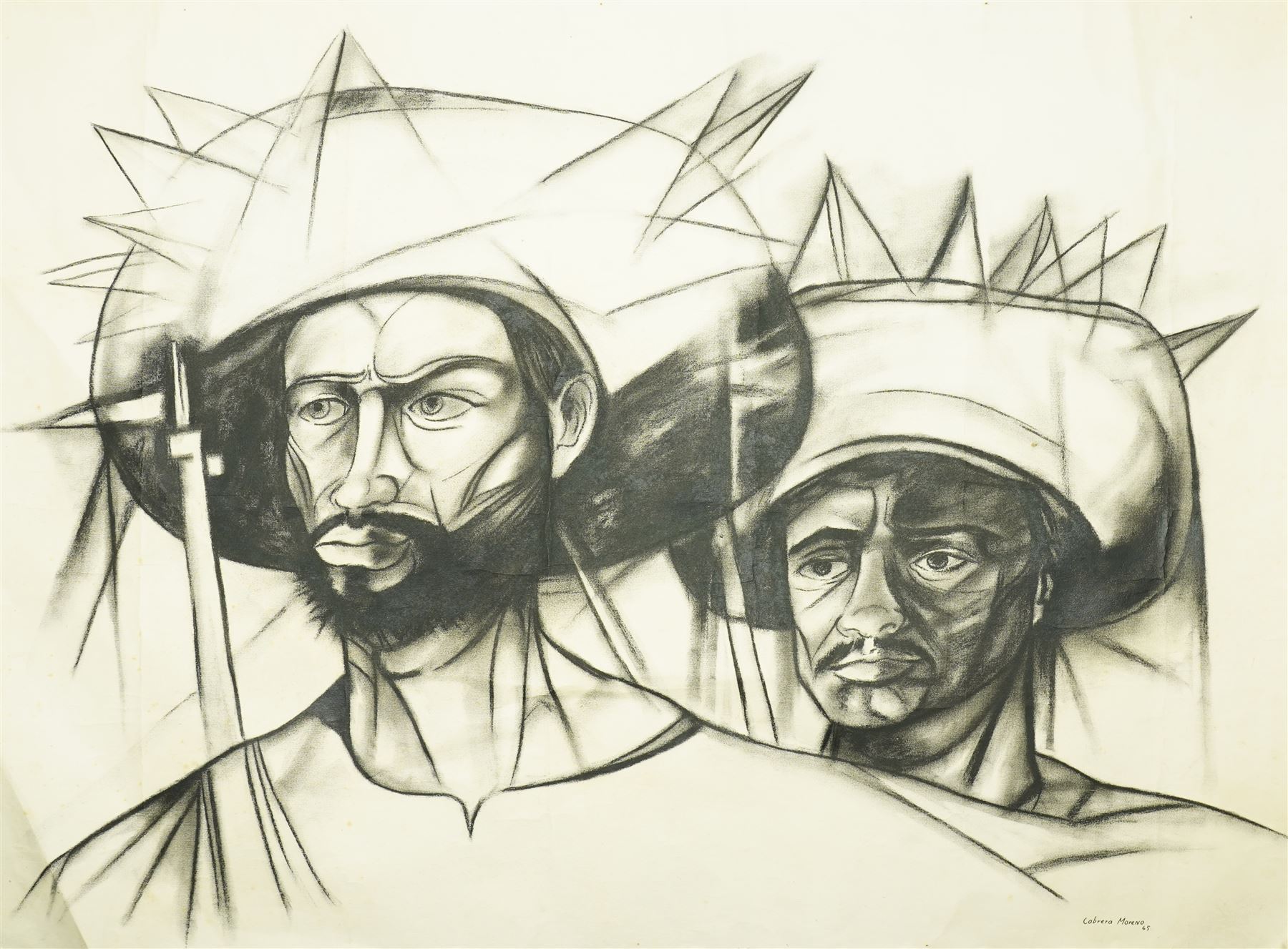 Servando Cabrera Moreno (Cuban 1923-1981): Soldiers, charcoal signed and dated '65, 71cm x 100cm (unframed)