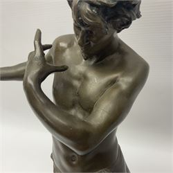After Felix Carpentier, Improvisateur; bronzed figure of a man playing the flute, marked Felix Charpentier, H35