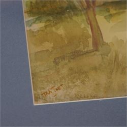 U Ba Thet (Burmese 1903-1972): Kaunghmudaw Pagoda and Burmese Buddhist monastery scene, pair of watercolours signed, 13.2cm x 19cm (2)