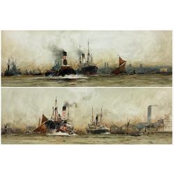 Leslie Arthur Wilcox (British 1904-1982): 'Greenwich' Harbour, pair watercolours signed and titled 27cm x 76cm (2)