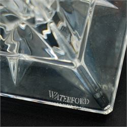  Waterford glass items including pair of Lismore pattern candlesticks H16cm, Makefield pattern photograph frame 12cm x 10cm, cone shape octagonal paperweight and a finger bowl