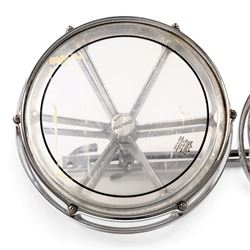 Set of four Remo Roto Toms, with Weather King CS batter heads and chrome tension frames, contained within a fitted carrying case