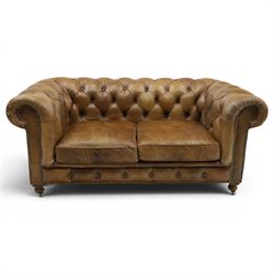 Timothy Oulton for HALO - Two seater brown leather chesterfield sofa, with button back and...