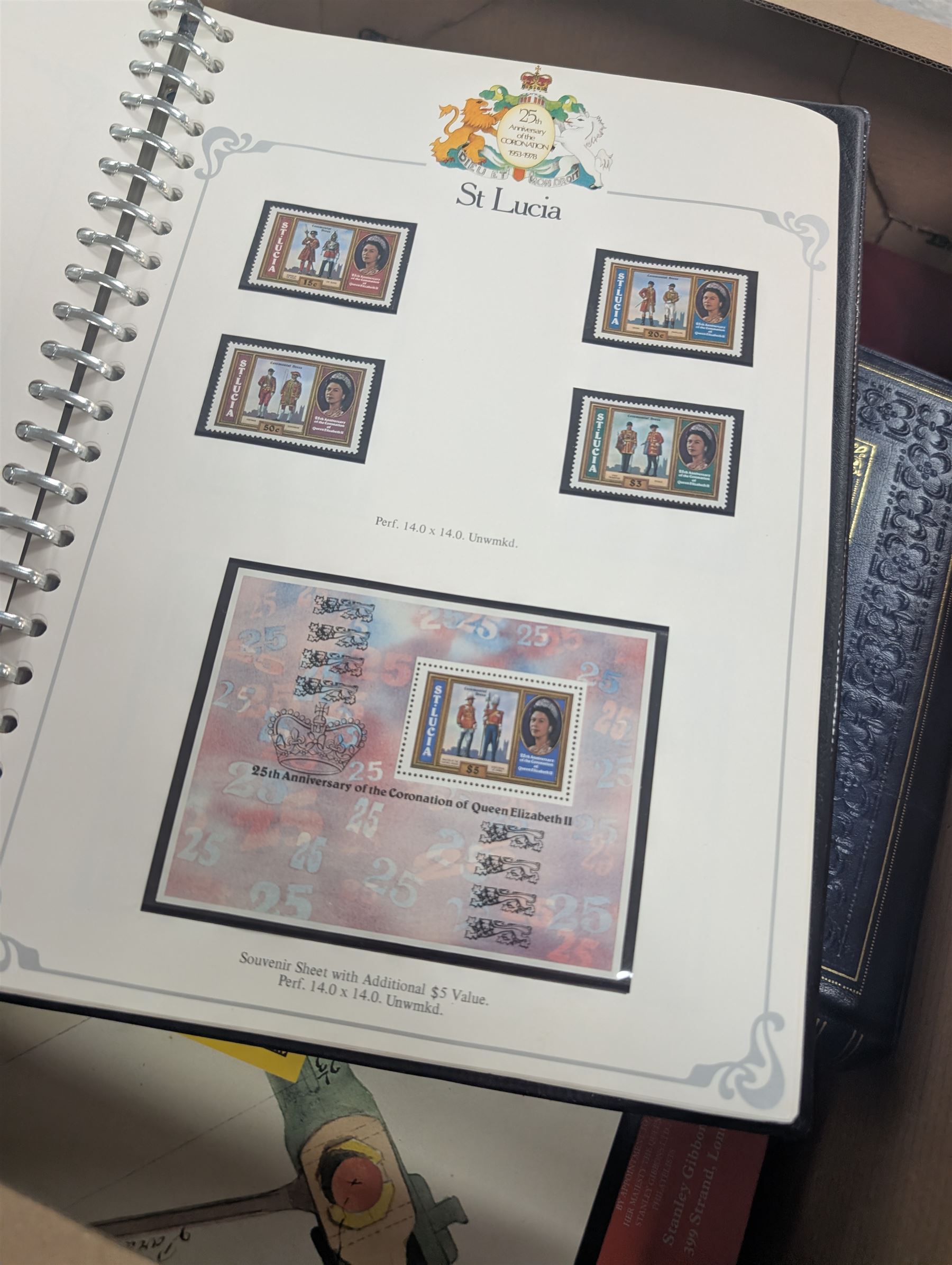Collection of stamps, including 25th Anniversary Coronation albums, Royal Wedding First Day Covers album, Royal Mail Special Stamps 1986, 1987 and 1989, Locomotive Philatelica album, etc