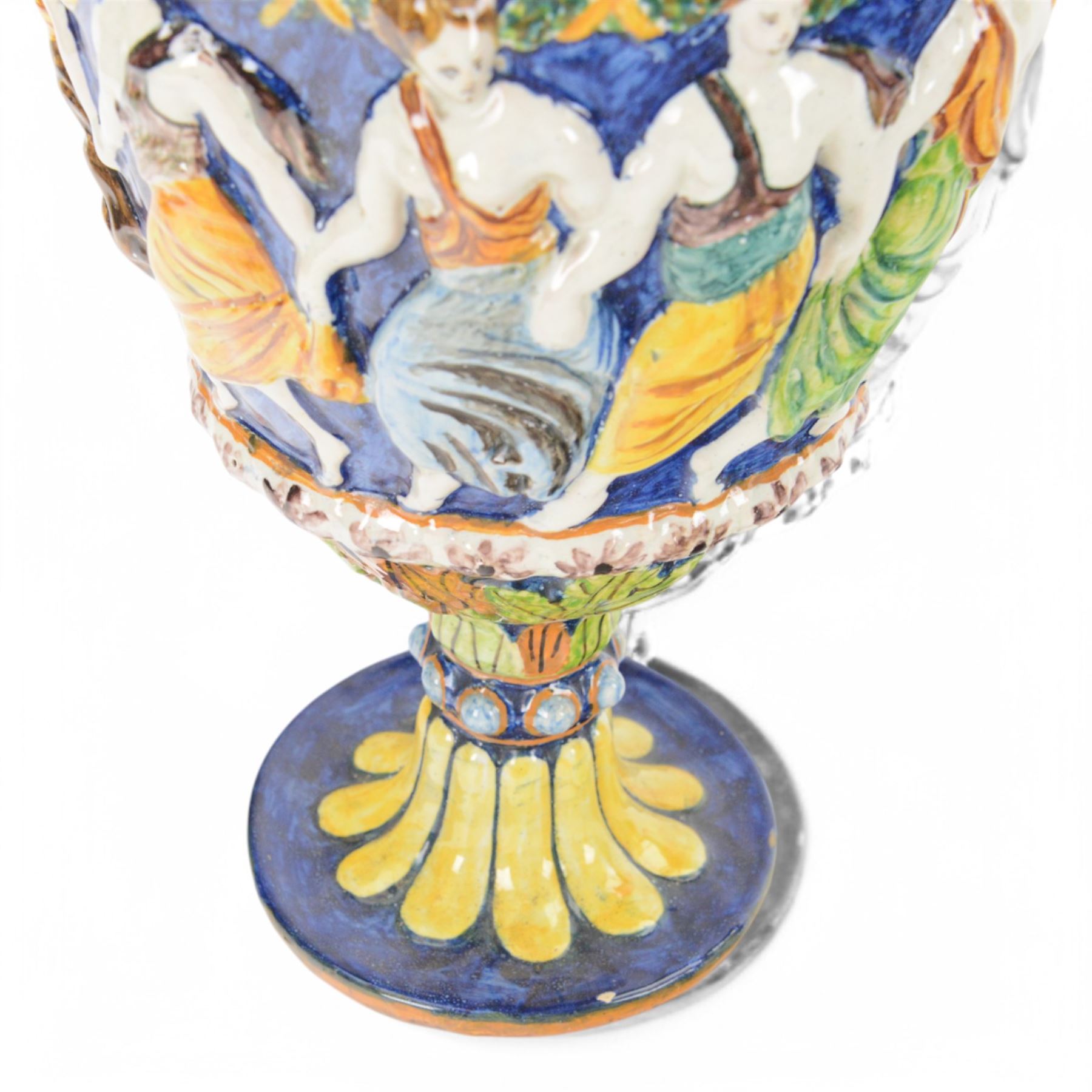 Late 19th century Italian SCA Pesaro majolica twin handled urn