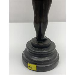 After Moreau, bronzed figure modeled as an angel holding a bow, with foundry mark upon socle base, H30cm