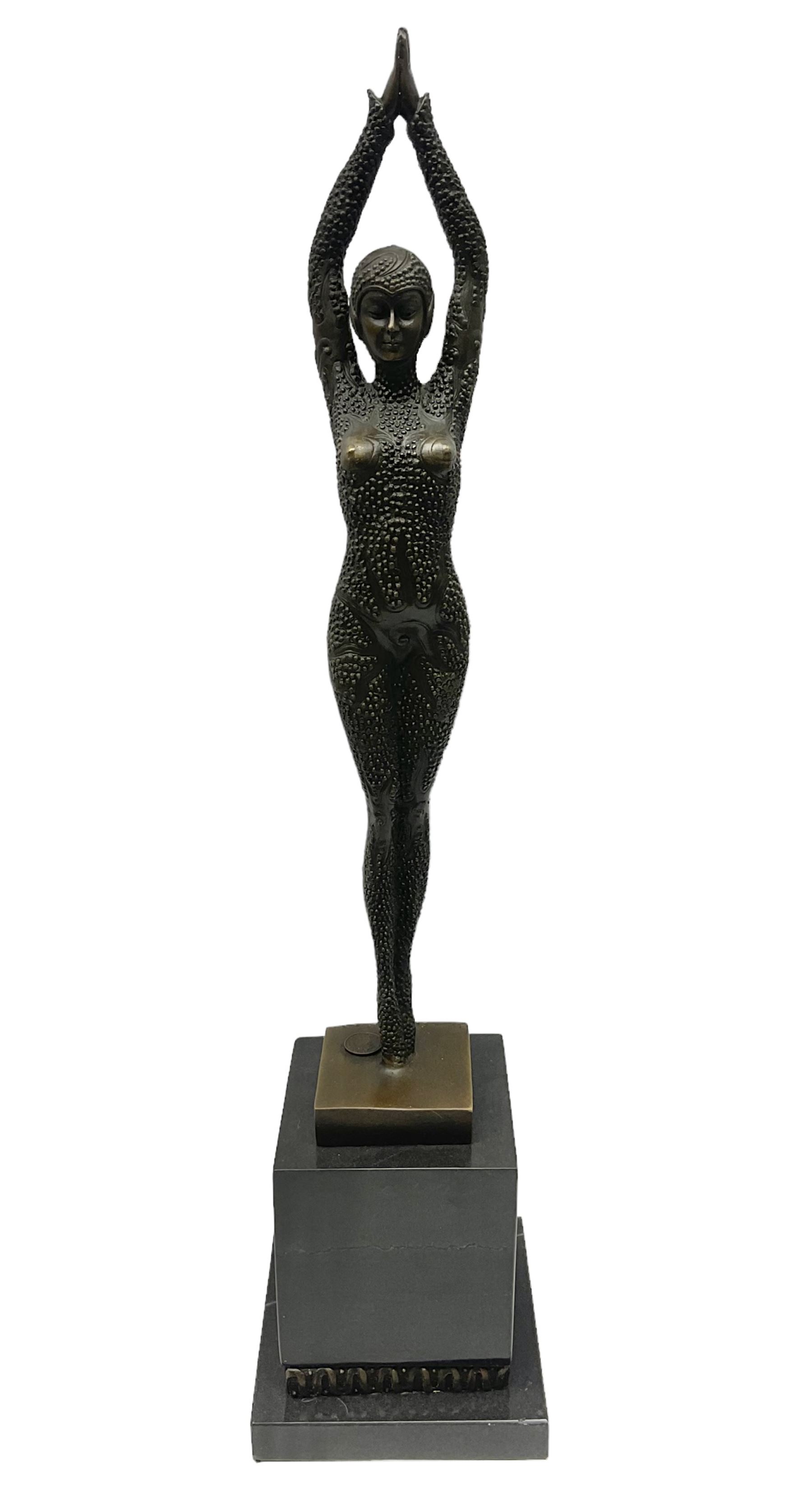 Art Deco style bronze, Starfish dancer, upon a black marble plinth, after Dimetri H Chiparus, signed and with foundry mark, H47cm