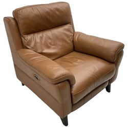 Electric reclining armchair, upholstered in cognac leather