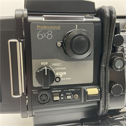 Fuji GX680 camera body with 8x6 film back, serial no. 702610, with 'Fuji EBC Fujion 100mm f4.0' lens, in leather case