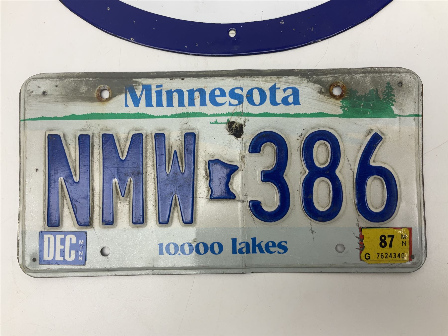 Enamelled Esso advertising type sign together with a Minnesota number plate, Esso H23cm