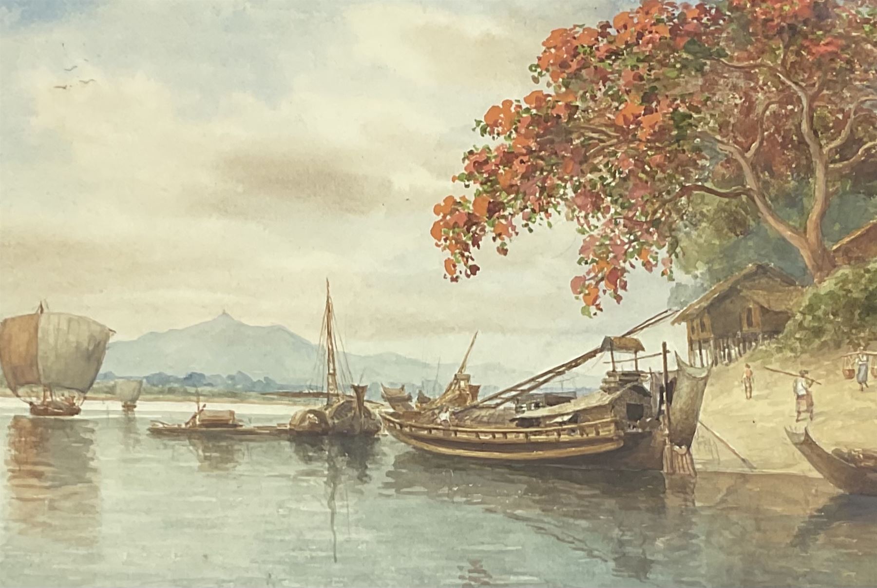 Maung Tun Hla (U Tun Hla) (Burmese 1874-1946): Royal Poinciana Tree on River Bank, pair watercolours signed M T Hla 16cm x 21cm (2)