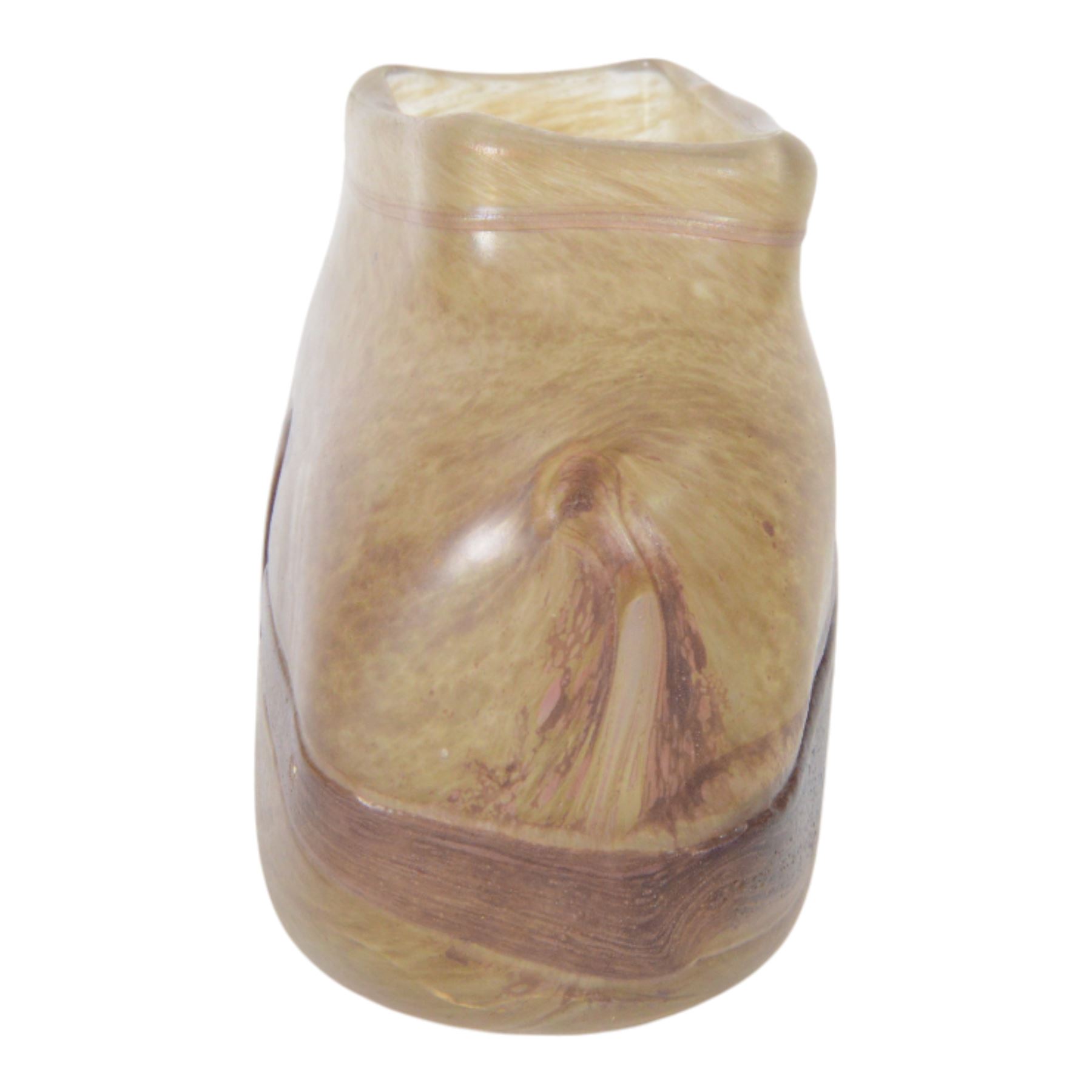 20th century, Studio glass vase, of rectangular form, with swirls on a mottled ground, etched signature Jambier 88 Eze Village beneath, W22cm H16cm