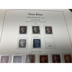 Queen Victoria and later single album stamp collection, including four penny blacks all with red MX cancels, imperf penny reds with black MX cancel example, various perf penny reds, Queen Victoria embossed and surface-printed issues, Queen Victoria five shilling and other higher values, King Edward VII with values to five shillings, King George V including halfcrown, five shillings and ten shillings seahorses King George VI ten shilling dark blue used etc
