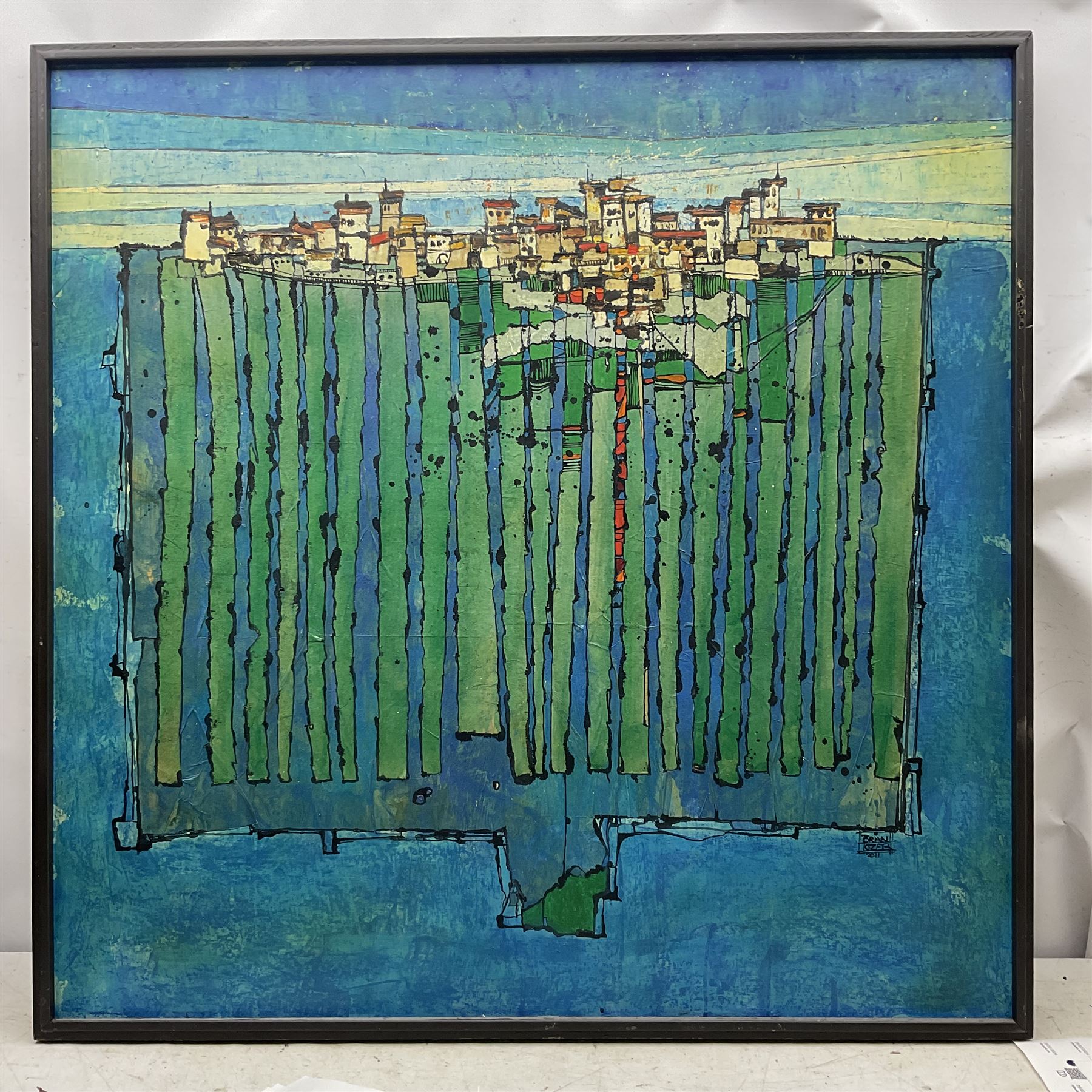 Brian Tozer (British 1944-): 'The Island', acrylic on board signed and dated 2011, 90cm x 90cm