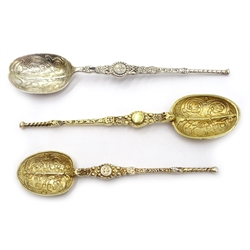  1937 silver anointing spoon by Roberts & Dore Ltd, Sheffield 1936, silver-gilt anointing spoon Charles Boyton, London 1901, both cased and one other, London 1936 (3)  