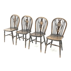 Set four 20th century wheel and hoop back chairs with elm seats, turned supports