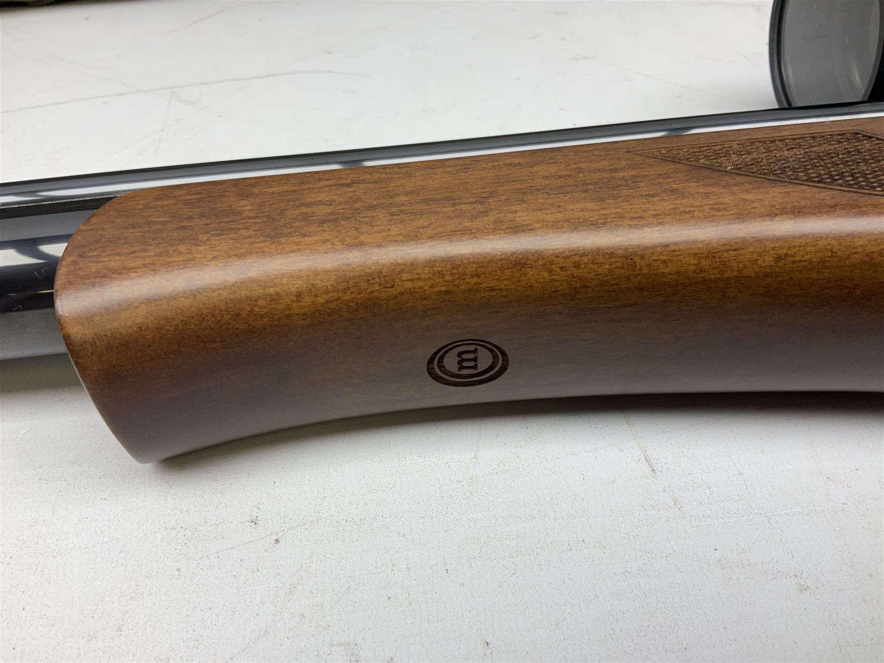 Air Arms Model S410F Classic .177 multi-shot compressed air rifle with bolt action, underside pressure gauge, chequered pistol grip, moderator and Hawke Sport HD 3-9x50 scope L112cm; in Anglo Arms camouflage sleeve with spares, tool kit, magazine and instruction manual