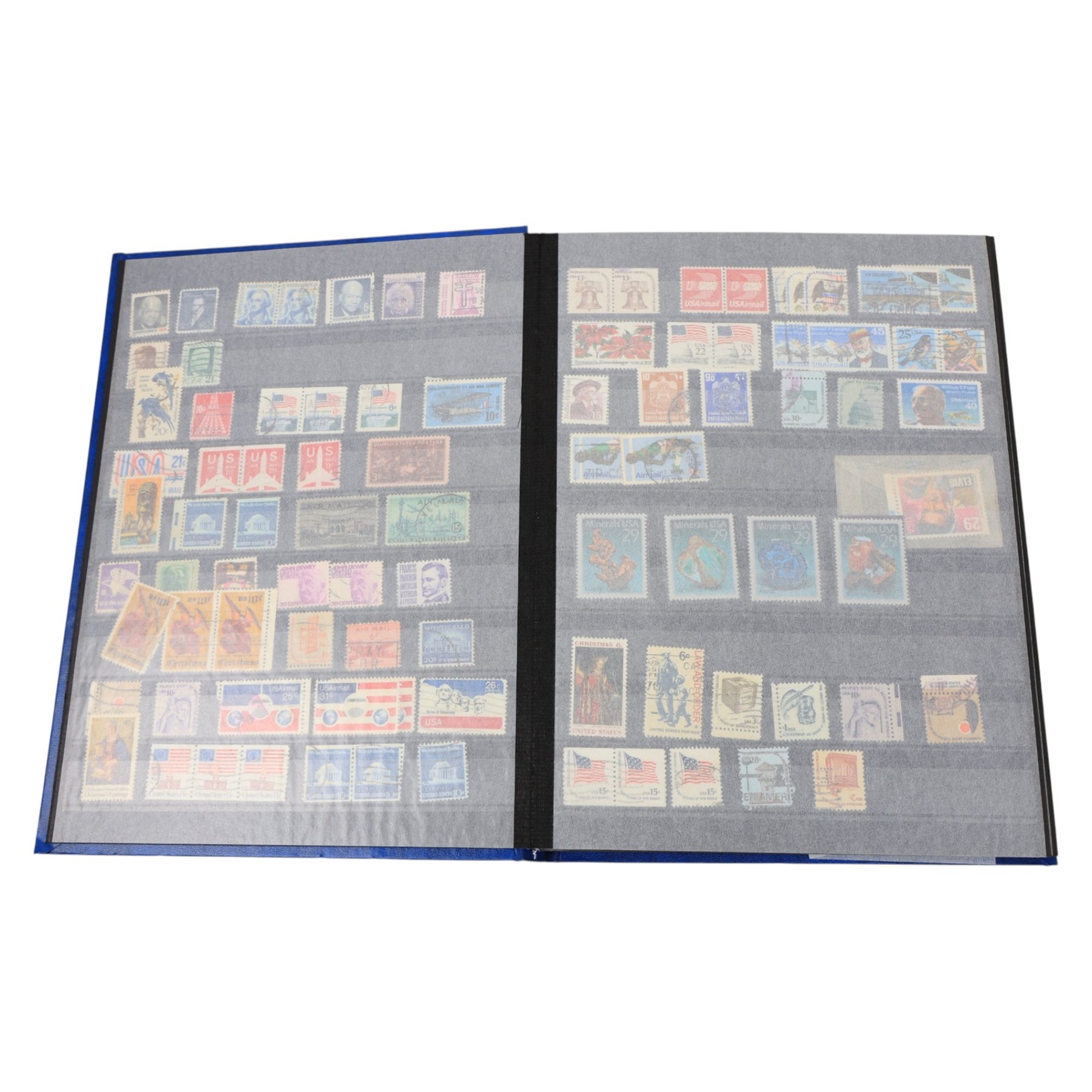 Great British and World coins and stamps, including USA 1984 stamp and cover collection, 'America Remembers the World at War' first day cover collection, numerous pre-decimal coins, etc, in one box