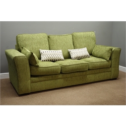  Three seat sofa upholstered in green, W220cm, D87cm   