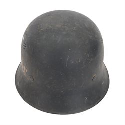 WWII German M42 Hitler Youth helmet, later added Farber on either side, the leather interior stamped 55, D22cm, H16cm