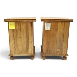 Barker & Stonehouse - pair of contemporary flagstone and mango wood bedside cabinets, inlaid square top over single drawer and cupboard, on bun feet