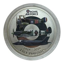 Five silver proof coins, comprising The Royal Mint United Kingdom 2016 'Shakespeare' one ounce two pounds, 2017 'Britannia' one ounce two pounds, Bailiwick of Jersey 2016 'Battle of Hastings' ten pounds coin bar, 2018 '100 Years of the Royal Air Force' five pounds and South Africa 'Krugerrand' one ounce, all cased with certificates