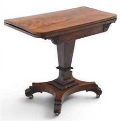 Victorian figured mahogany side table, fold-over swivel extending top, tapering square col...