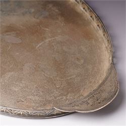 Silver oval tray with pierced rim and flattened handles W47cm Sheffield 1934 Maker Mappin & Webb