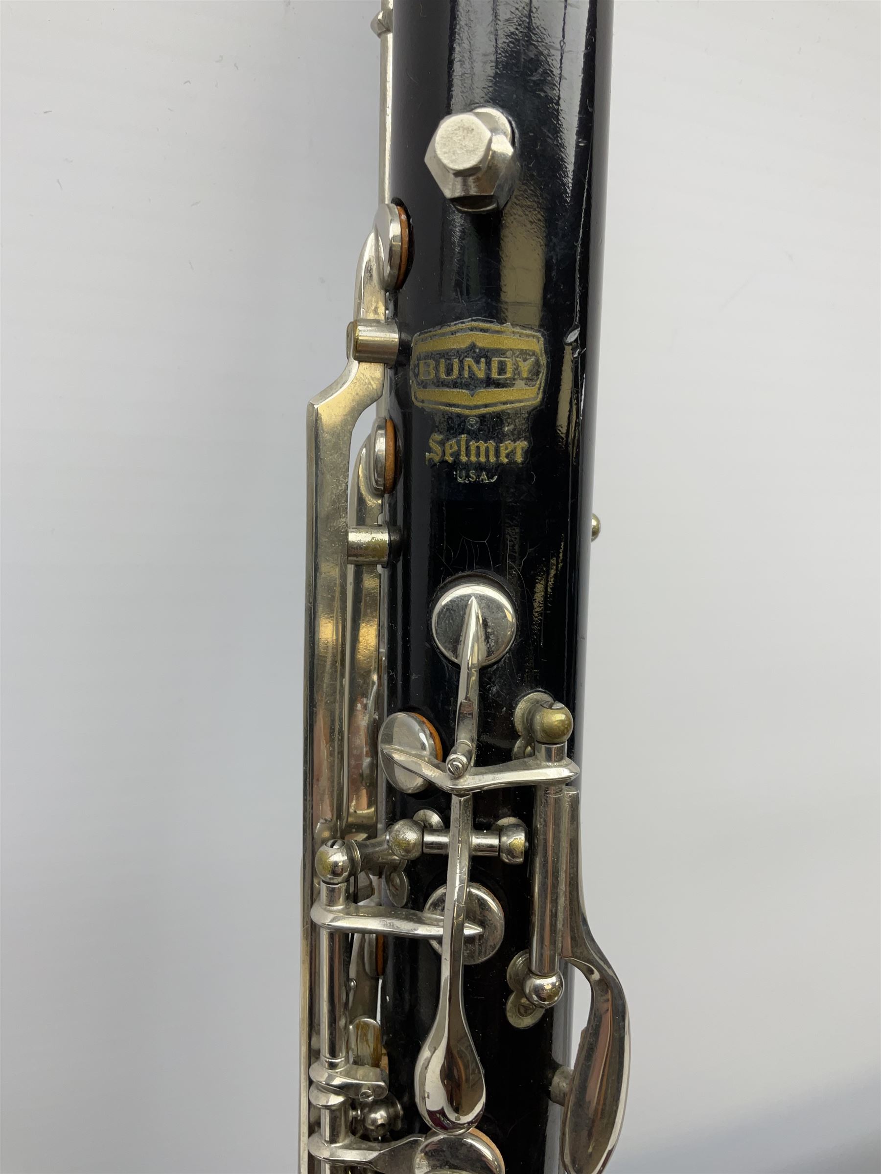 Selmer Bundy alto clarinet with nickel mounts and Yamaha 5C mouthpiece US Pat. 2775915 L81cm, in fitted carrying case with various accessories