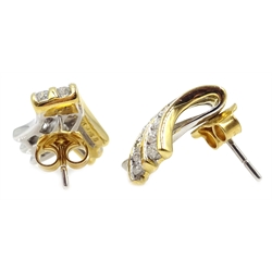  Pair of yellow and white gold diamond crossover earrings, stamped 750  
