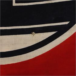WWII German Third Reich Nazi Reichskriegsflagge, with eagle to the corner and swastika to centre, stamped to the hoist with R. Dienstflg 100cm x170cm 