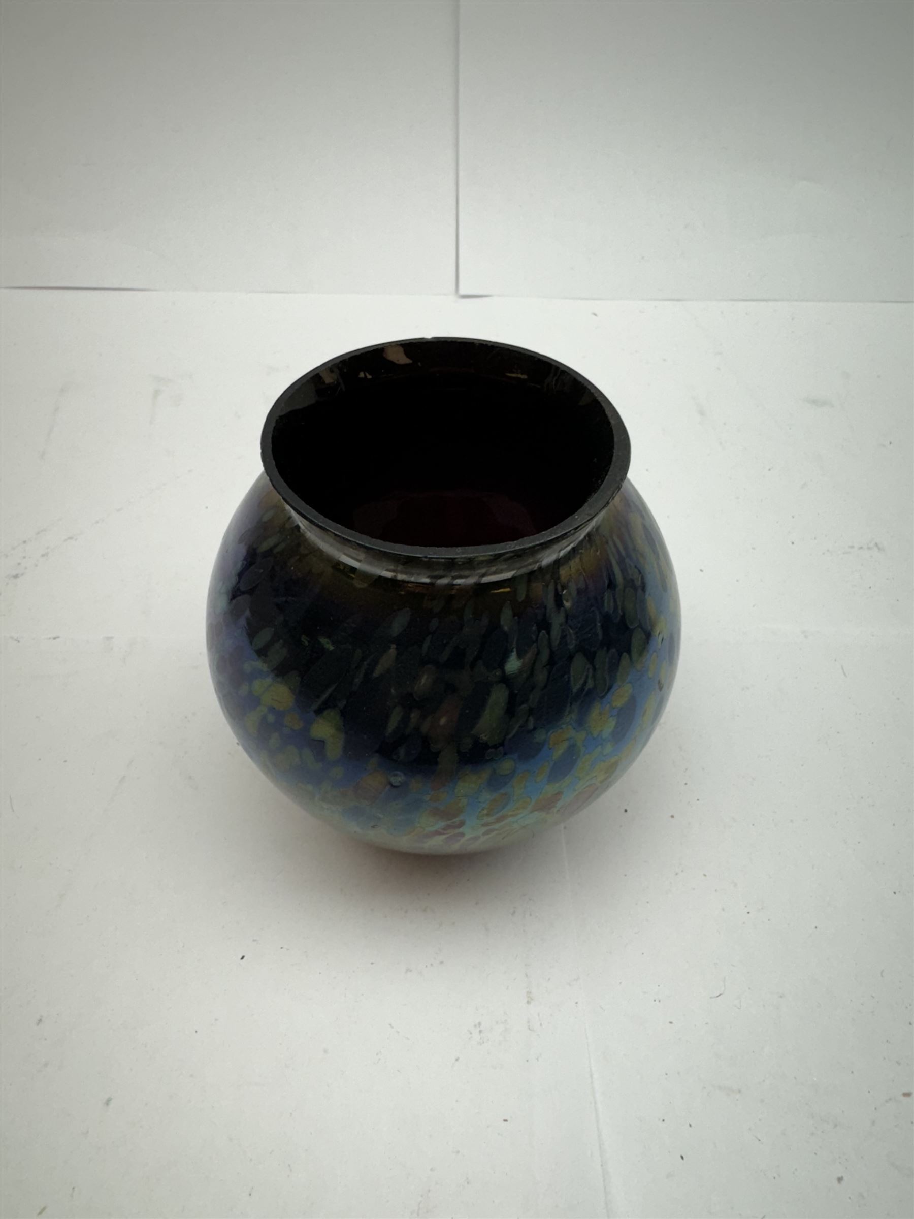 Five Austrian Art Nouveau purple glass vases, to include a Pallme-Konig example, of tapering form with matte vein decoration, and two similar pairs, tallest H16cm