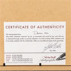 Ten signed Formula 1 photographs, comprising eight Damon Hill examples, Jenson Button and a Nigel Mansell example, nine with certificates of authenticity from Write Stuff Autographs, all framed, largest H47cm, W67cm