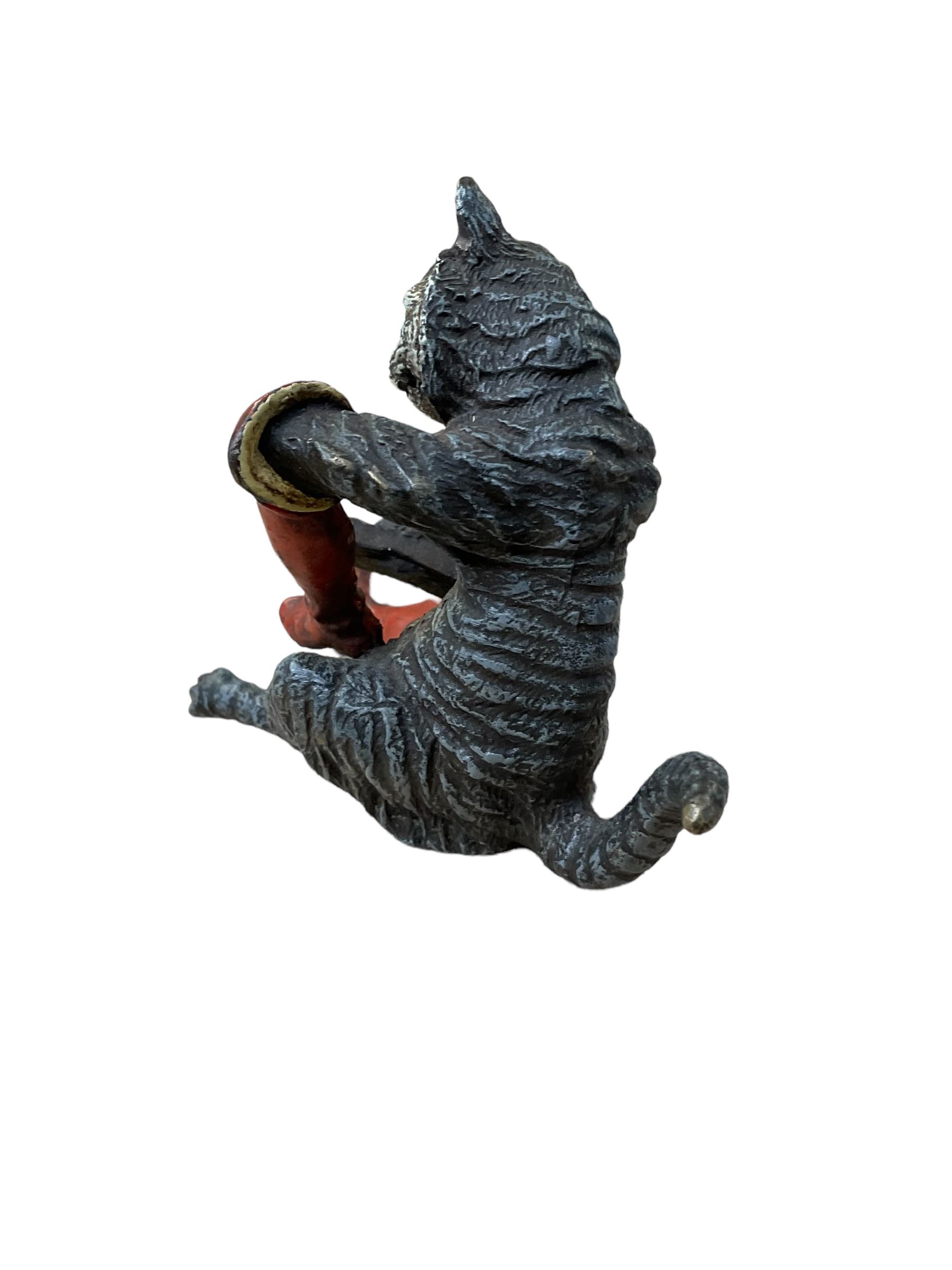 After Franz Bergmann (1861-1936): Austrian cold painted bronze figure of Puss in Boots, with Bergmann type mark beneath, H8cm 