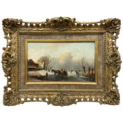 Jacob Jan Coenraad Spohler (Dutch 1837-1894): Skating on the Frozen Lake, oil on mahogany panel signed 11cm x 19cm 
Provenance: with W.H. Patterson Fine Arts, London, label verso