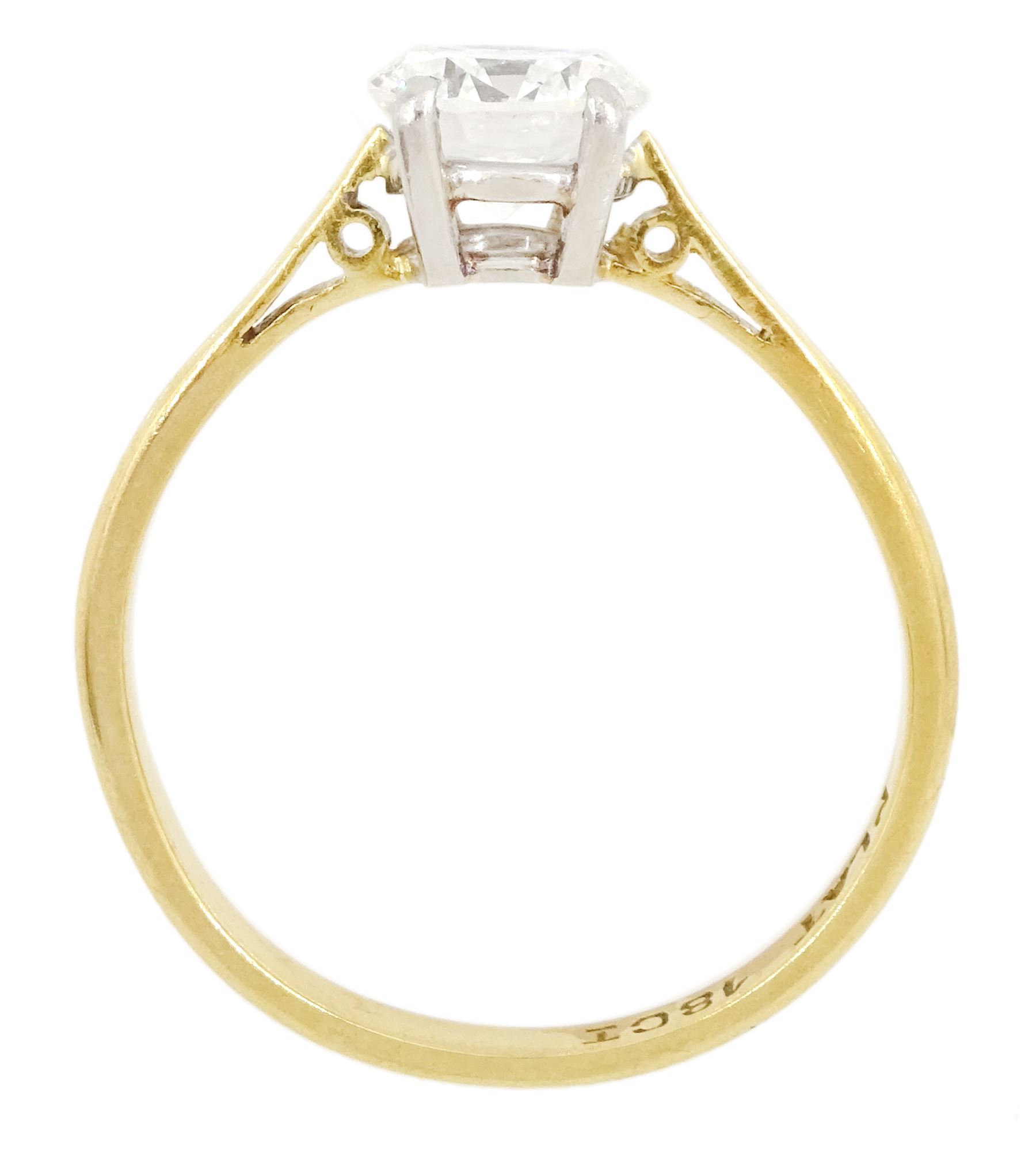 Gold single stone round brilliant cut diamond ring, stamped Plat 18ct, diamond approx 0.90 carat