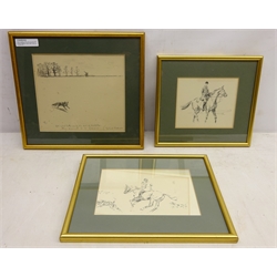  Cartoon Hunting scenes, set of 15 early 20th century lithographs of pencil sketches after Lionel Edwards from 'A Huntsman's Nightmare' approx 19cm x 22cm and four smaller (19)  
