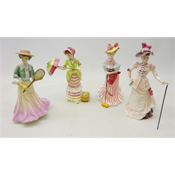  Four Royal Doulton limited edition figures in the British Sporting Heritage series comprising 'Wimbledon' HN3366 no.1652, 'Henley' HN3367 no.1649, 'Ascot' HN3471 no.1641 and 'Croquet' HN3470 no.893, all with certificates (4)  