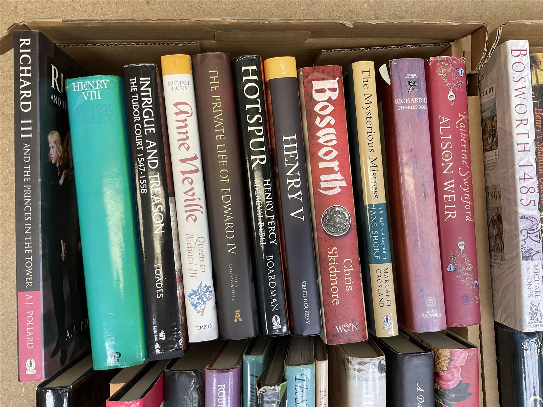Collection of various history books to include world wars, tudors, vikings, anglo saxons and a number of political books, three boxes  