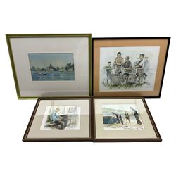 Stephen Broadbent (Yorkshire Contemporary): 'On the Water', watercolour signed, titled verso with artist's Lockton address 16cm x 25cm ; together with a collection of further local watercolours, John Freeman print, and further prints (10)